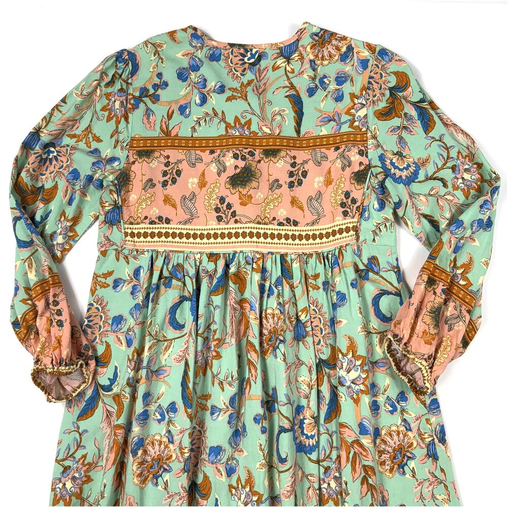 R.Vivimos sage and peach Sz 6 floral boho long-sleeve midi dress - Picture 7 of 13